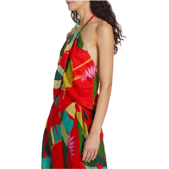 NWT💕Farm Rio Heliconia Halter Crop Top in Heliconia Red Size M - Picture 4 of 15